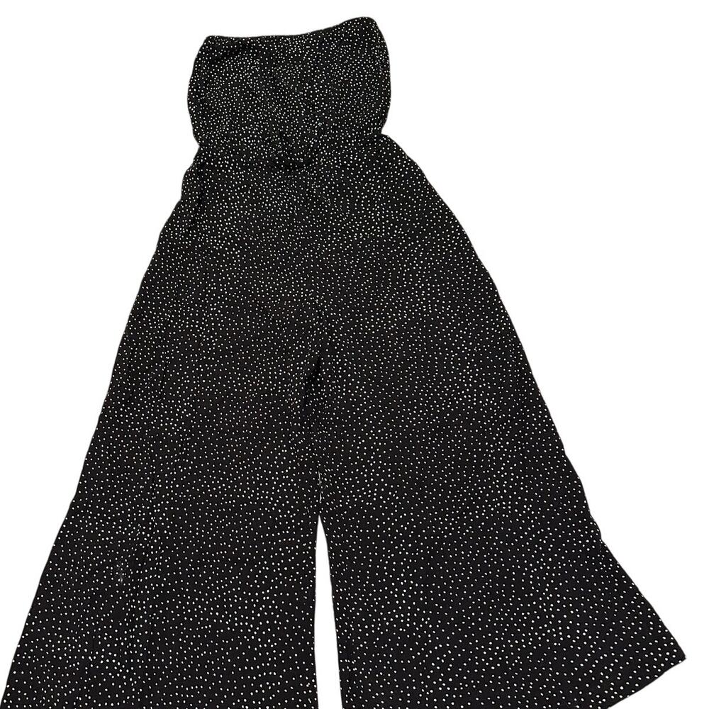 Blue Life pallazo jumpsuit, strapless, dark navy w/white polka dots, Small